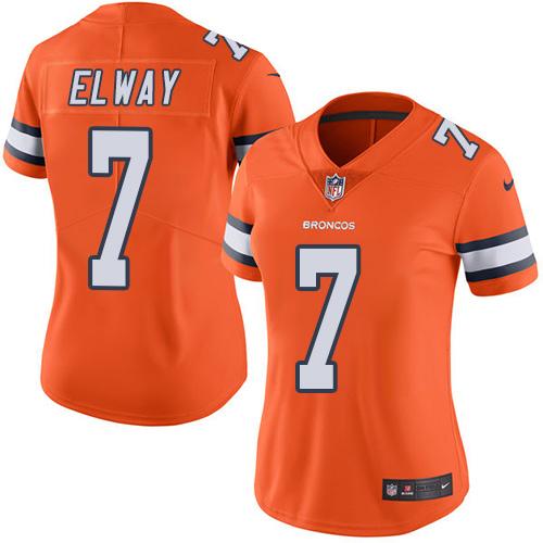 Nike Broncos #7 John Elway Orange Women's Stitched NFL Limited Rush Jersey - Click Image to Close